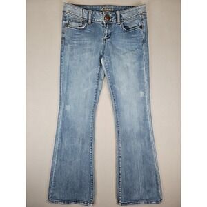 Candies Jeans Women's Size‎ 7 32x32 Flare Distressed Blue Stretch Denim Y2K BOHO